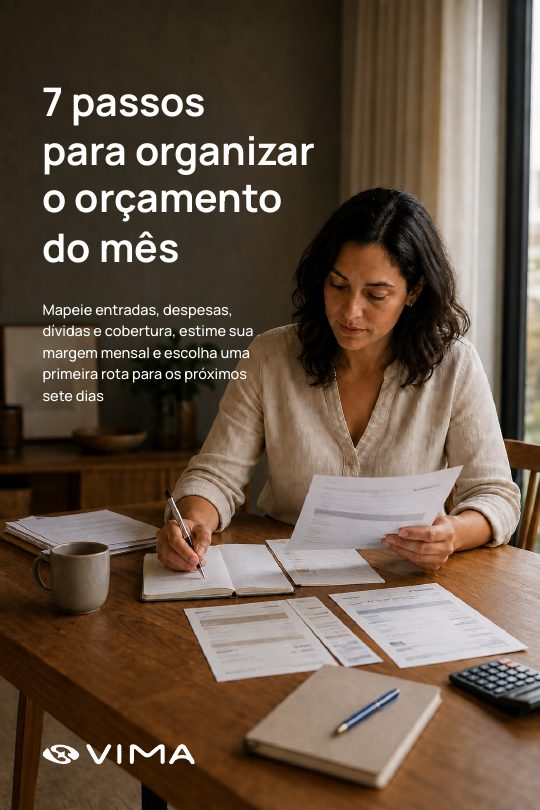 Capa do ebook 7 passos para organizar o orçamento do mês.